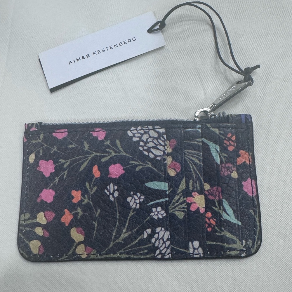 Aimee Kestenberg- NEW- Card Wallet - Black Leather with Multicolor Flowers